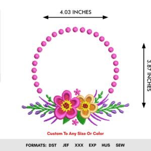 Floral Wreath Machine Embroidery Pattern Monogram Flower Frame