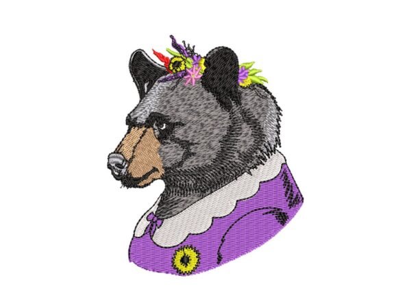 Black Bear Lady Embroidery Pattern Purple Bear