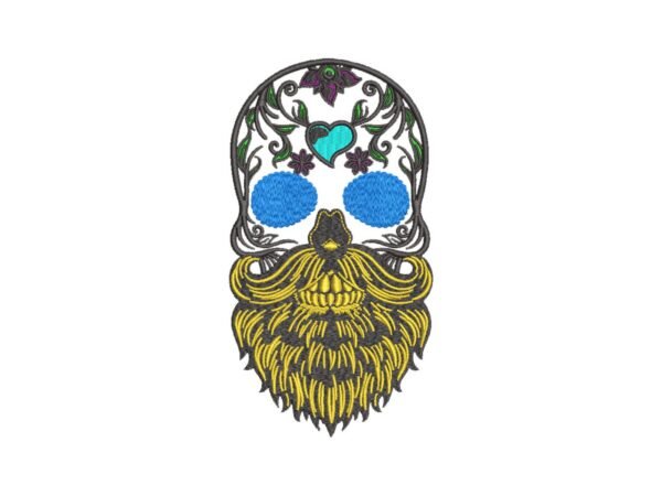 Man's Head Machine Embroidery Pattern - Day of the Dead Bearded Skull