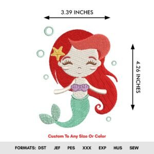 Cute Mermaid Machine Embroidery Design, Sea Theme Fish Embroidery