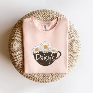 Kitchen Cup Embroidery Pattern - Daisy Coffee