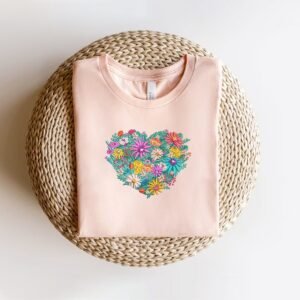 Floral Spring Embroidery Pattern, Flower Heart