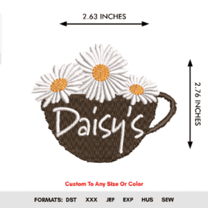 Kitchen Cup Embroidery Pattern - Daisy Coffee