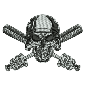 Embroidered Baseball Skull Design, Sports Embroidery Pattern