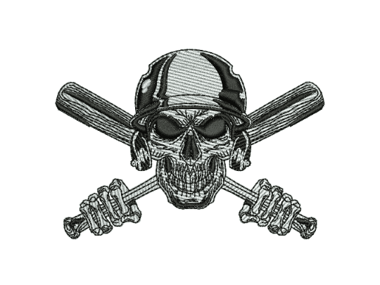 Embroidered Baseball Skull Design, Sports Embroidery Pattern